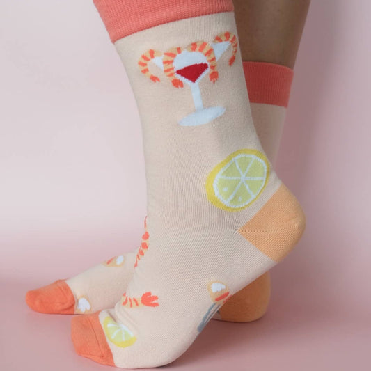 Women's crew socks -- designed with shrimp cocktail and lemon slices 