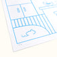 Close up of blue line art on the print. Close up shows that this particular picture shows print number 16/35.