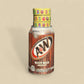 A&W Root Beer can on a beige background with 3 rolls of yellow soda design washi tape on top