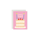 Greeting card with a birthday cake illustration on a pink background
