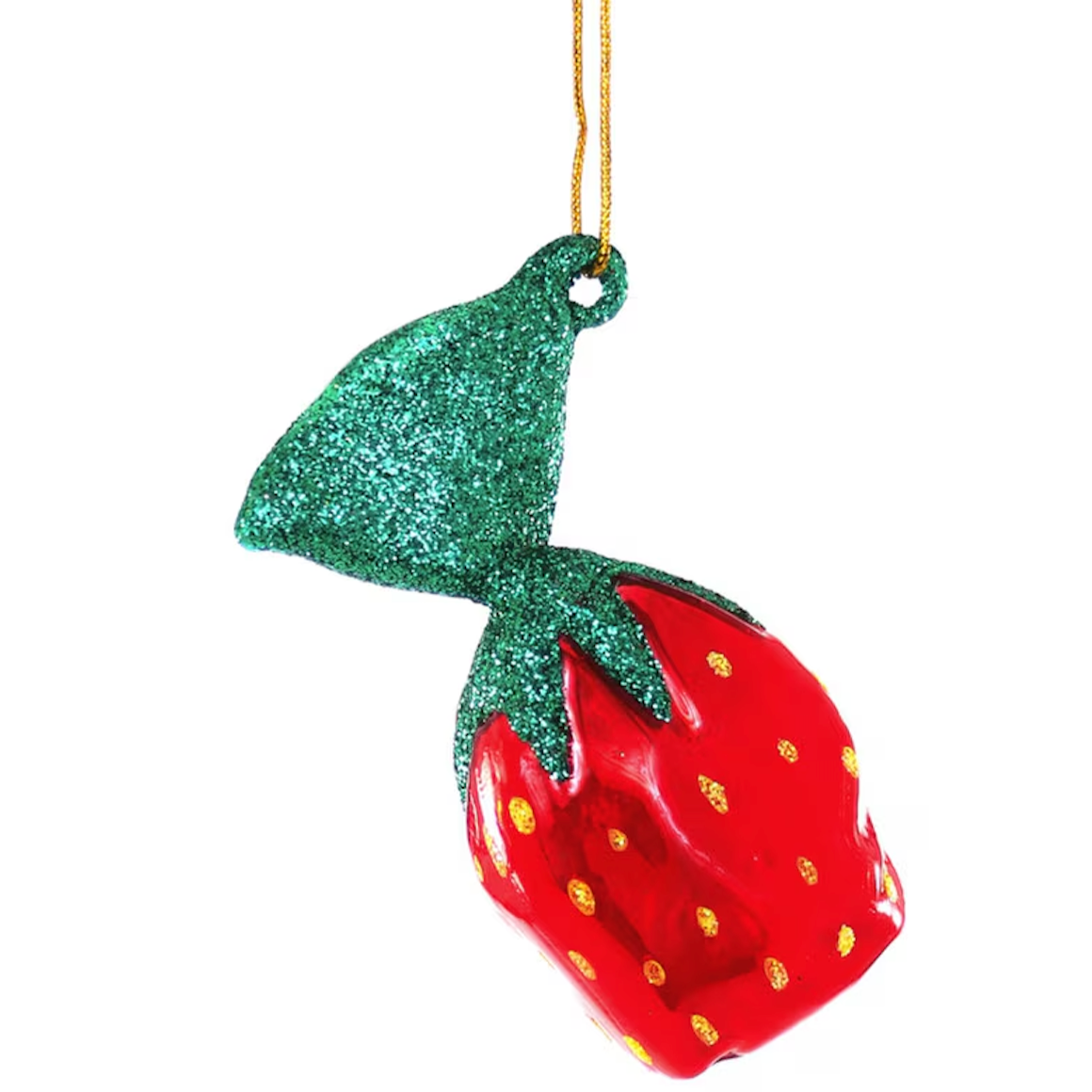 Glass ornament that looks like a strawberry candy.