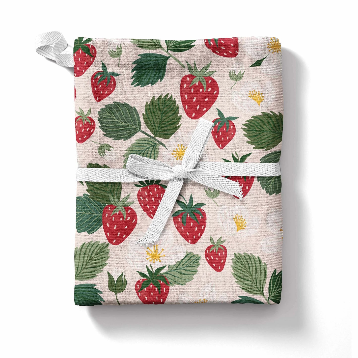 Tea towel in strawberry patch print 