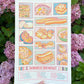Risograph print of assorted Taiwanese breakfast foods. 