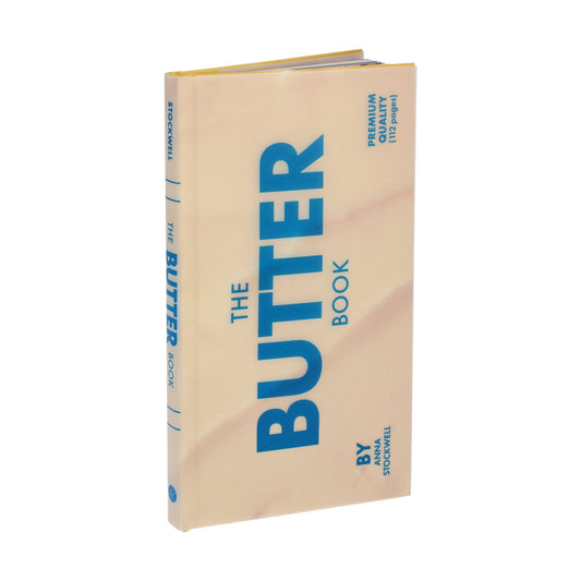 Beige book titled 'The Butter Book' with blue text on a white background