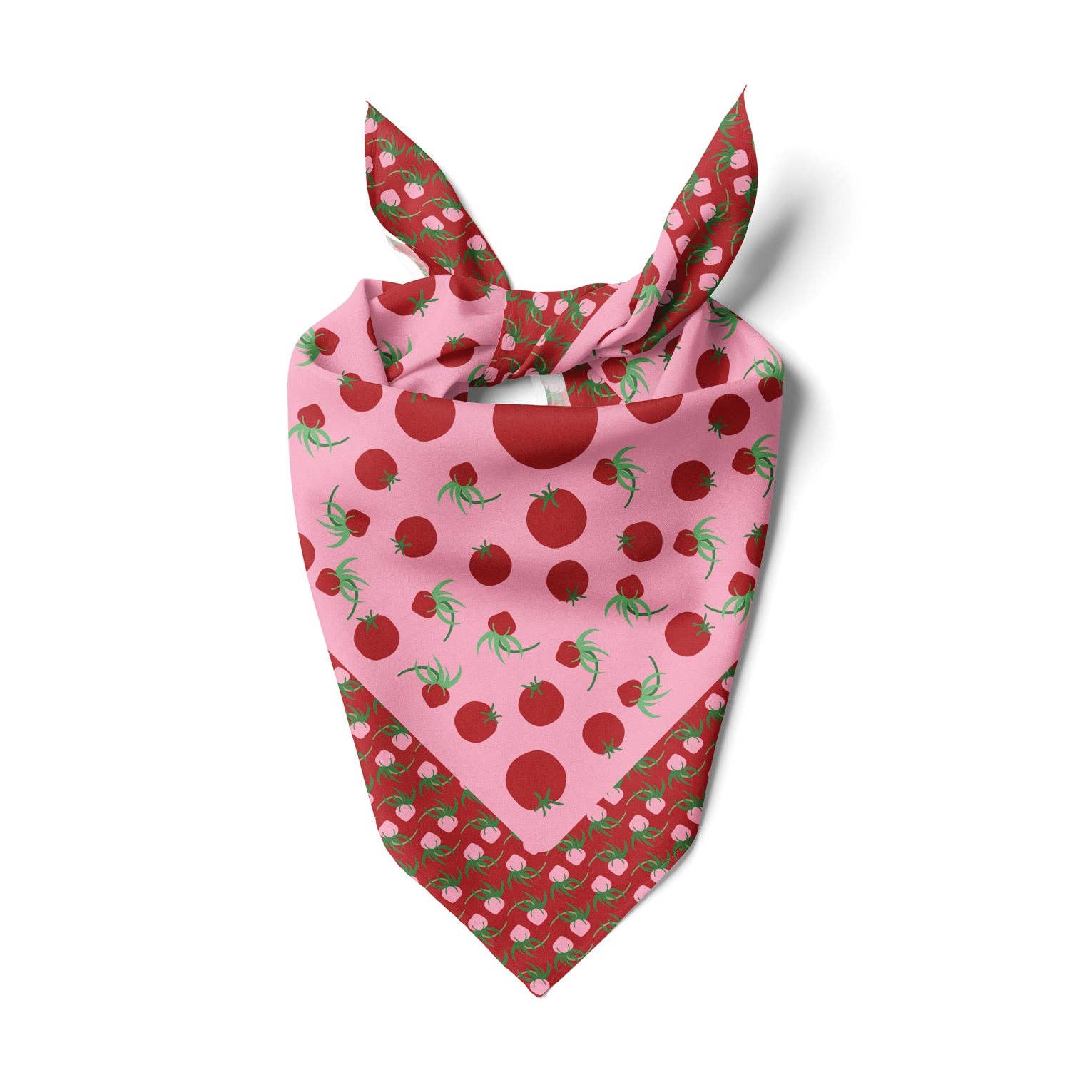 Tomato bandana tied to resemble its use.