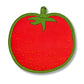 Back side of tomato pot holder. red tomato with green border