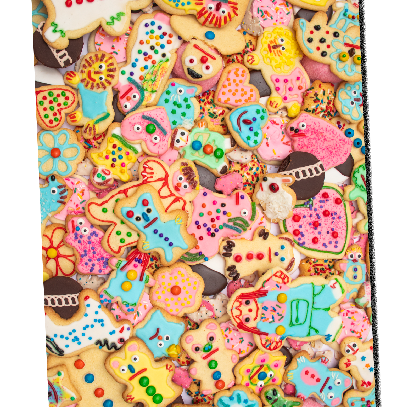 A full sheet of weird cookies gift wrap sheet. Sheet is literally a bunch of different sugar cookies handmade with different sugar frosting.