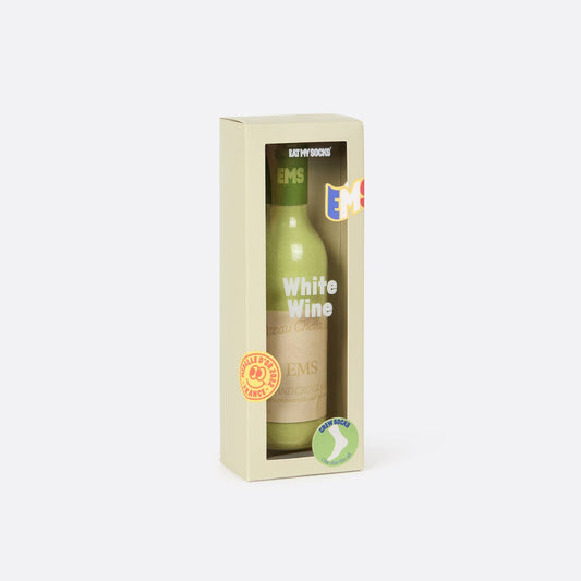 socks that look like a Green wine bottle in a decorative box on a white background