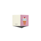 A folded greeting card shown open against a plain white background, with one side in warm cream and the other in dusty pink, both printed with an ice cream cone illustration and the phrase 'You're my favorite flavor.'.