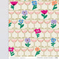 Patterned paper with champagne glasses and flowers on a beige background