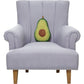 Gray armchair with an avocado-shaped pillow on a white background
