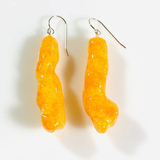 Regular cheetos coated in resin with sterling silver hook earring attachments