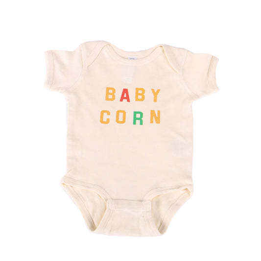 Baby onesie that reads "Baby Corn". Comes in 3 sizes -- 6m, 12m and 18m 