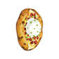 Baked potato bookmark with toppings on a white background