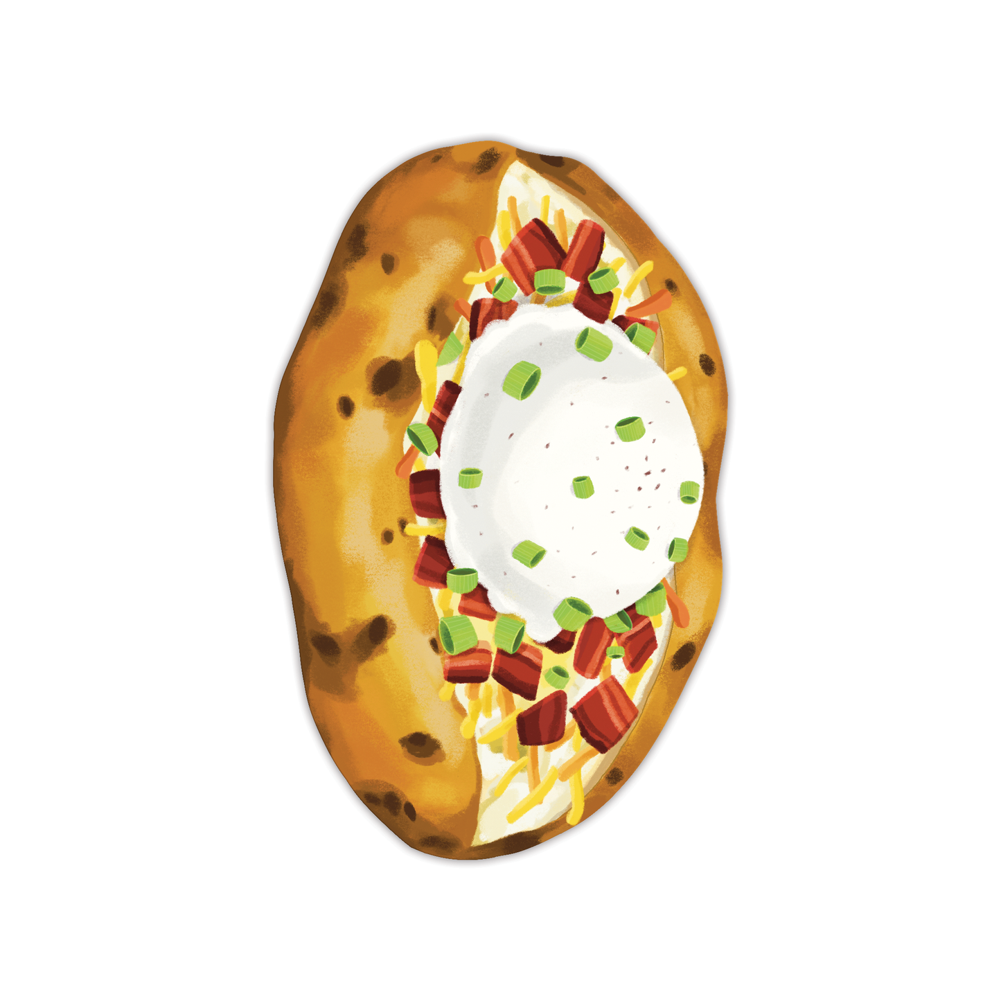 Baked potato bookmark with toppings on a white background