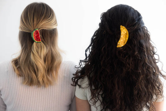 Banana and watermelon hair claws in hair 