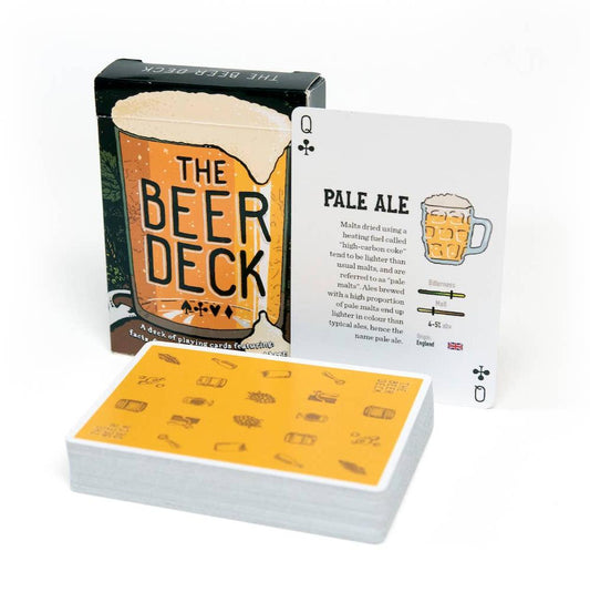 beer themed deck of cards with various beer info and how-to's on each card 