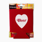 Red can cooler with a white heart and 'Beer' text, featuring Julia Walck branding.