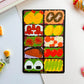 Sticker sheet with various Japanese food illustrations in a bento box on a white background
