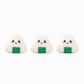 Three plush toys shaped like onigiri with smiling faces on a white background