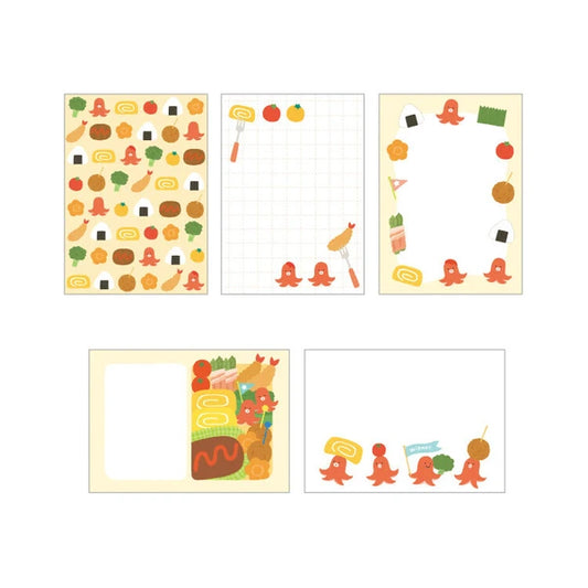 Images showcase all five designs on notepad