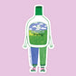 Illustration of a bottle labeled 'Ranch Dressing' with a person wearing it on a pink background