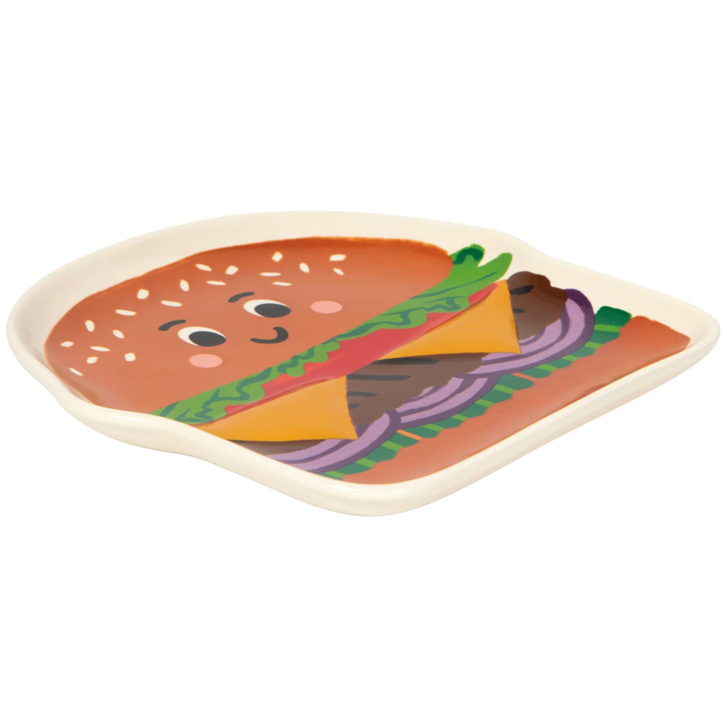 plate with a cartoon burger design on a white background