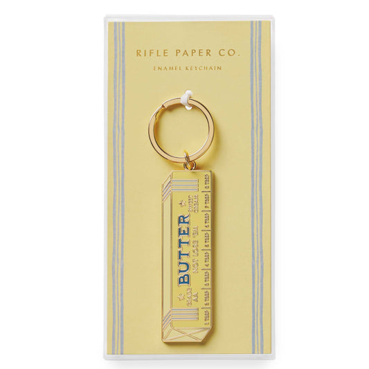 Butter keychain on a Rifle Paper Co. branded card