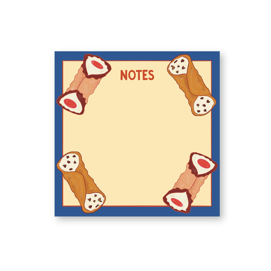 Notepad with cannoli illustration design on a beige background