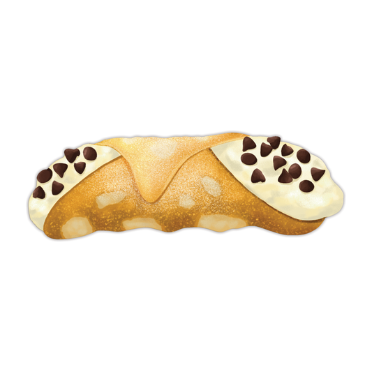 Italian cannolo pastry with chocolate chips on a white background
