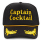 Black cap with 'Captain Cocktail' text and yellow accents on a white background