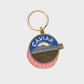 Caviar-themed keychain with a blue and pink design on a white background