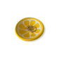 Yellow lemon sliced-shaped dish with a gold ring on a white background