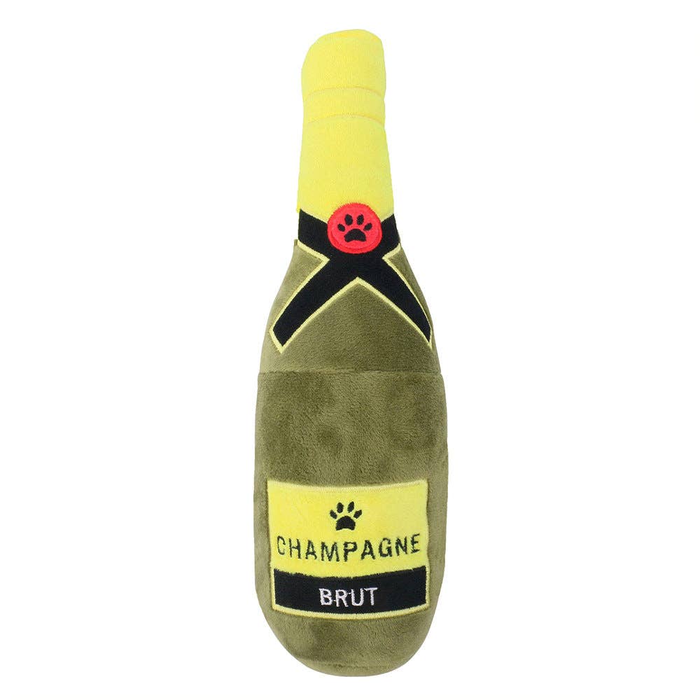 Champagne bottle plush dog toy 