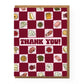 Greeting card with charcuterie board food item illustrations and 'Thank you!' text on a red checkerboard patterned background