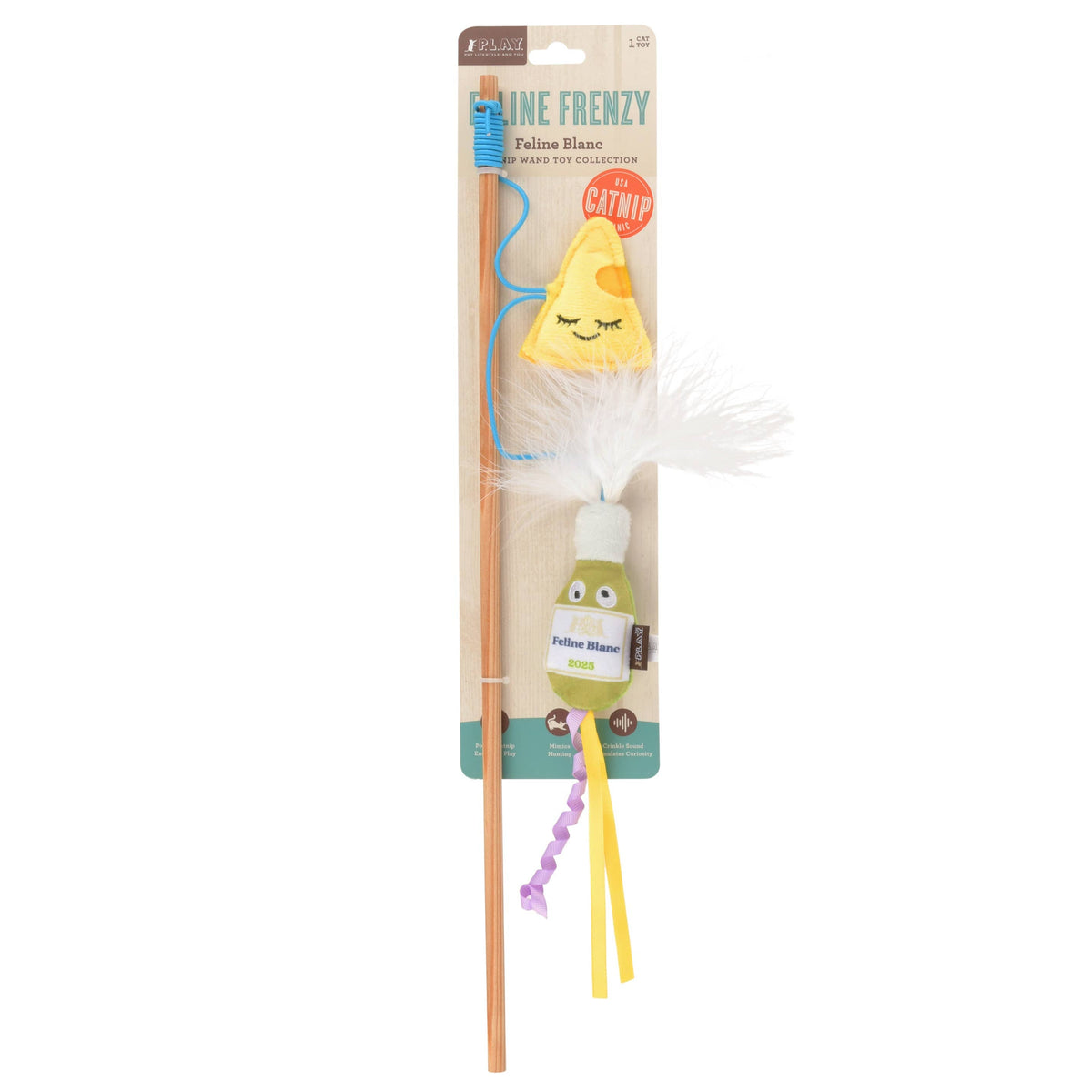 Cat toy with a yellow bird design on a white background