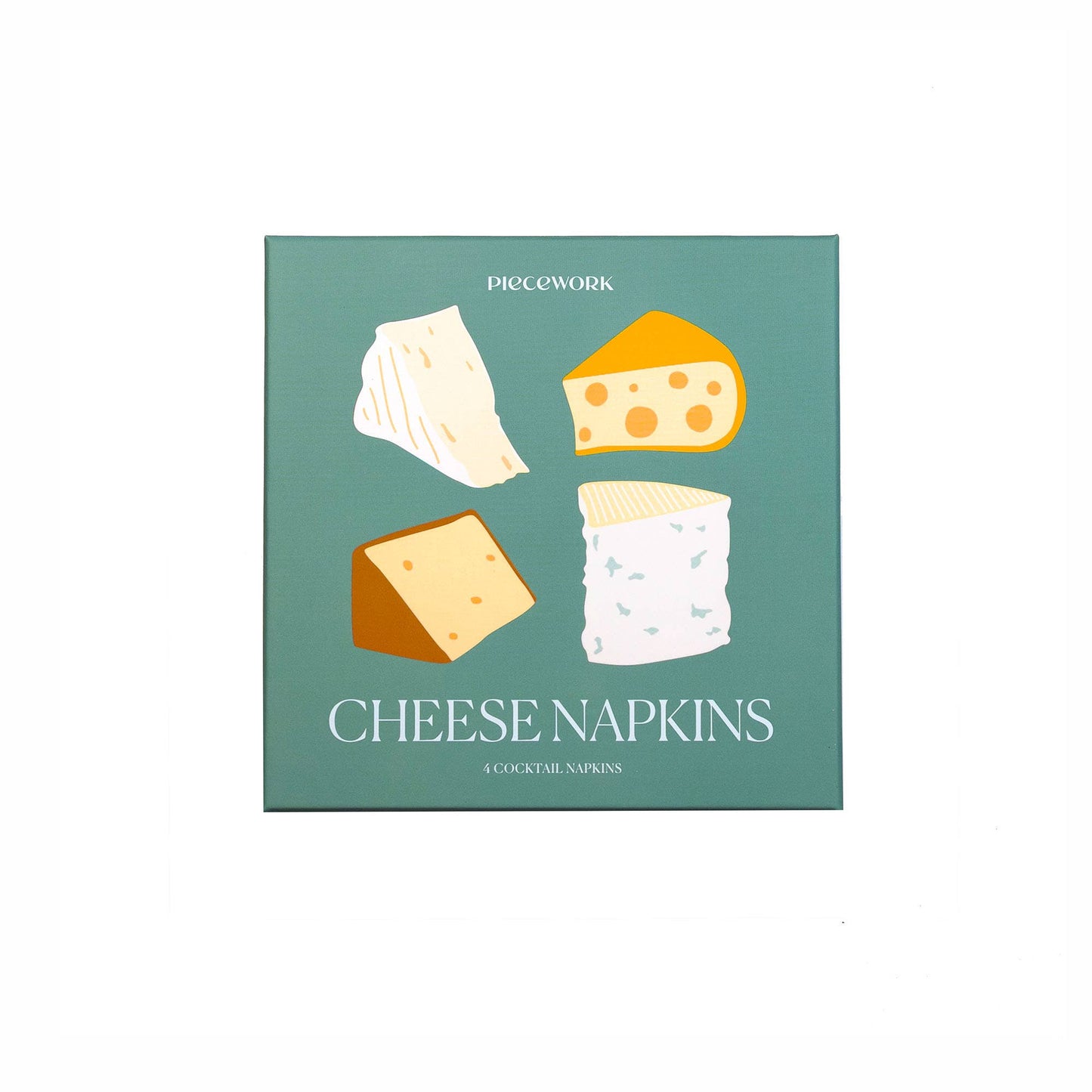 Pack of cocktail napkins with cheese illustrations on a green background