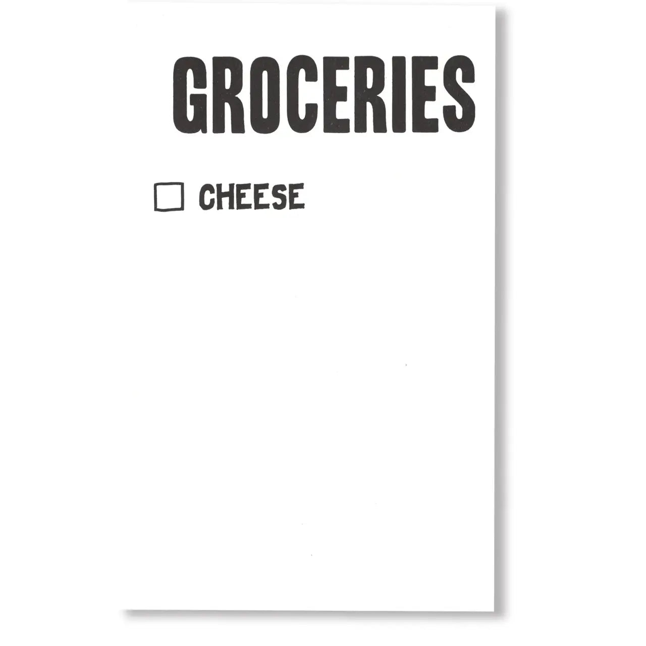 Notepad with 'Groceries' and 'Cheese' checkboxes on a white background