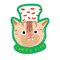 sticker of a cat with fangs wearing a white chef's hat with red lips on it and text at the bottom that reads "Chef's Kiss" 