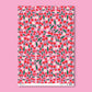 Sheet of gift wrap -- pink with red cherries and white flowers on it 