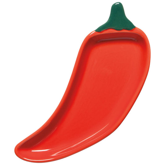 Red chili pepper-shaped tray on a white background