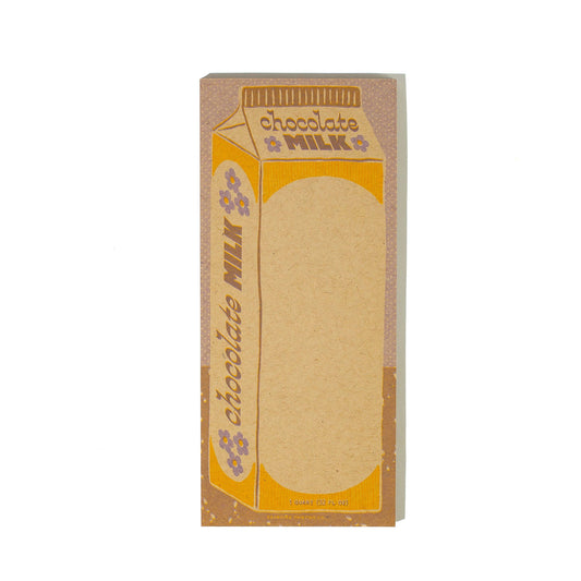 Notepad designed to look like a chocolate milk carton pictured on a white background