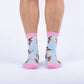 pink and blue socks with a dog holding a cocktail and wearing sunglasses 