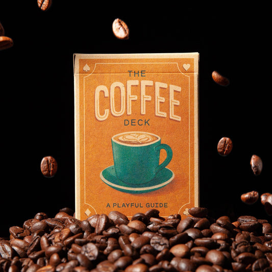 coffee themed deck of cards with various coffee topics on each card 