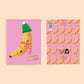 Back and front of cozy banana card 