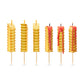 birthday candles resembling french fries with a white background. Candle melt red wax when lit 