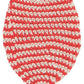 Fish-shaped dish sponge cloth with red and white pattern on a white background