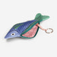 Unzipped seabream fish pouch to show interior with attached keyring 