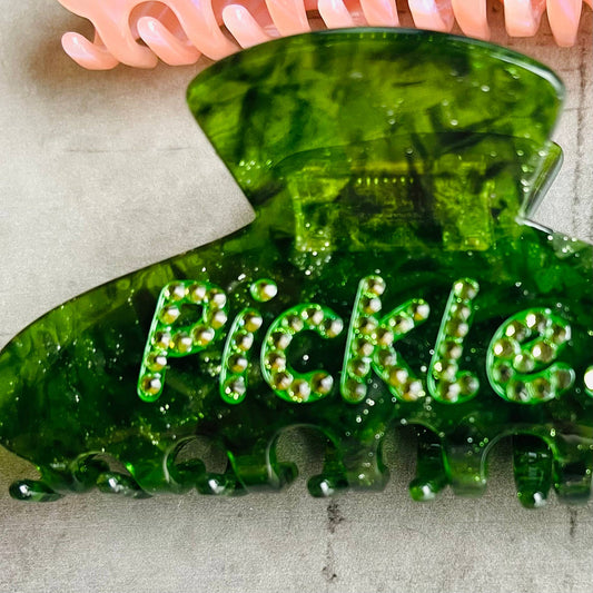 Close-up photo of Pickles rhinestone detail.