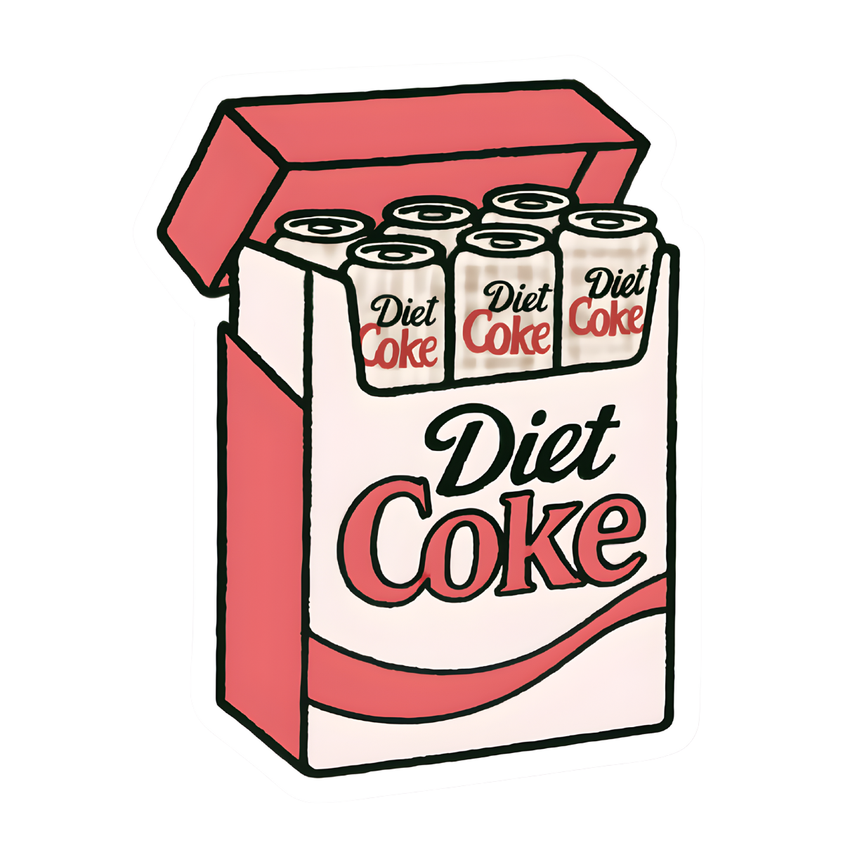 Illustration of a box of Diet Coke cans on a white background